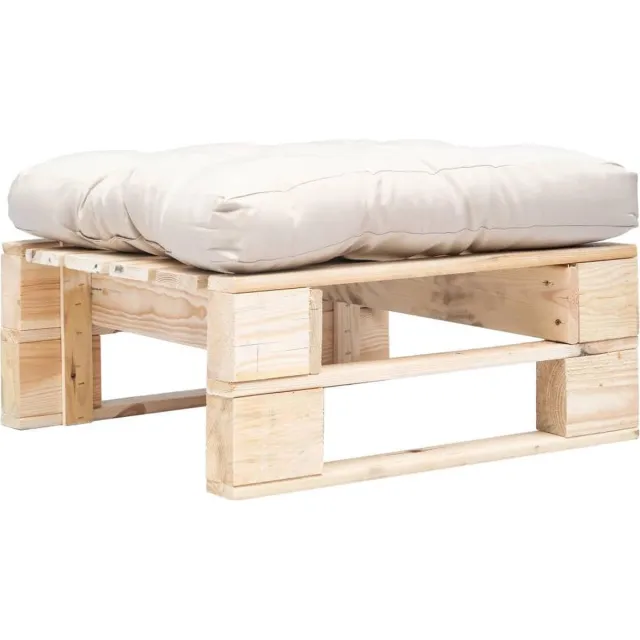vidaXL Tuinpoef - met - zandkleurig - kussen - pallet - hout - naturel Naturel en zandkleurig