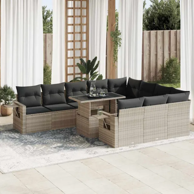 vidaXL 11-delige Loungeset met kussens poly rattan lichtgrijs grijs, foto 2