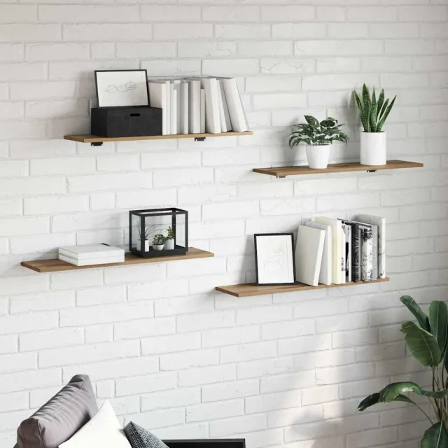vidaXL Boekenplank Bord 3-laags 4 st 80 x 20 x 1,5 cm Bewerkt hout bruin, foto 2