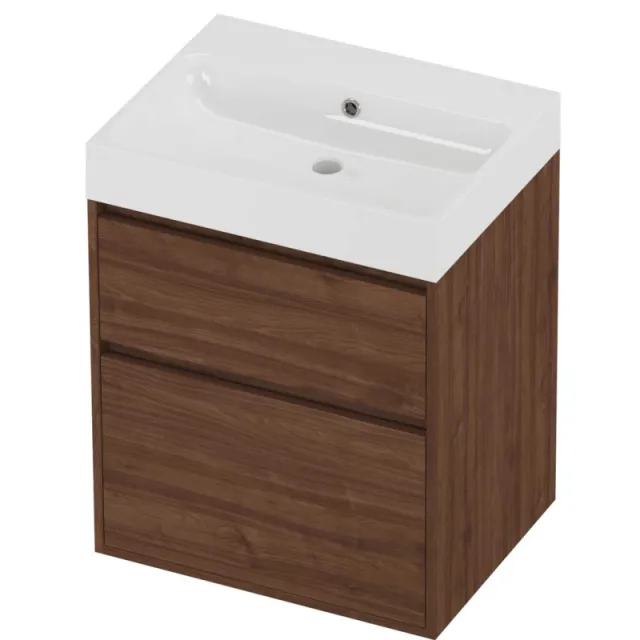 Proline Podium Badmeubelset Polystone Loft 60x46x75 cm Glans Wit Indian Walnut Houtlook