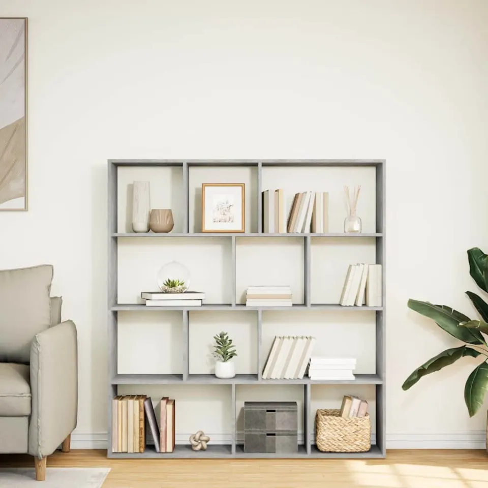vidaXL Boekenkast 132x29x141,5 cm bewerkt hout betongrijs grijs, foto 4