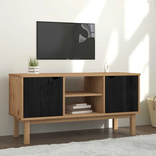 vidaXL TV-standaard OTTA 113,5 x 43 x 57 cm Zwart Massief grenenhout