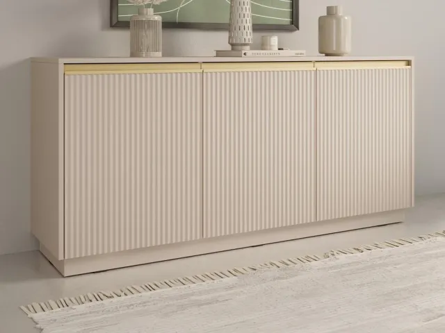 Vente-unique Buffetkast met 3 deurtjes van MDF - Beige en goudkleurig - POSINIA