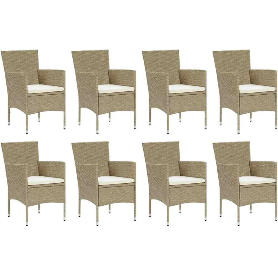 vidaXL 9-delige Tuinset met kussens poly rattan beige