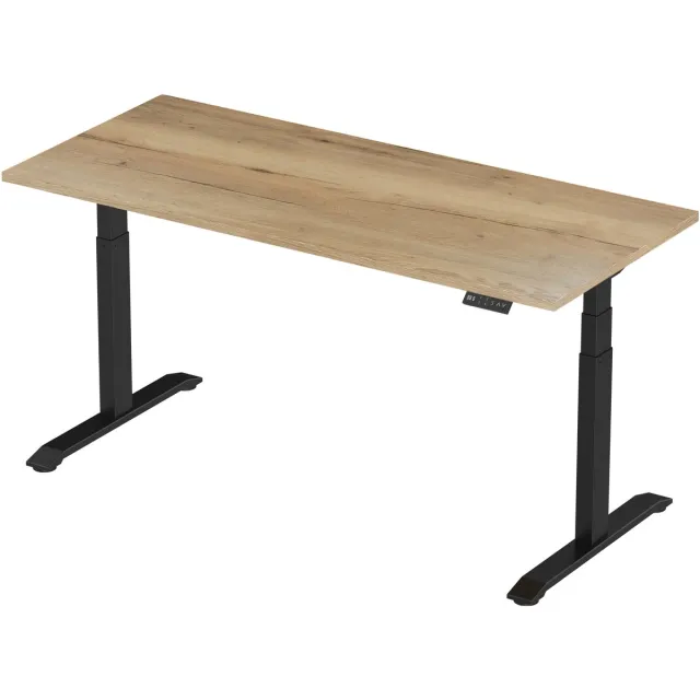 Stabureaus Zit-sta bureau elektrisch verstelbaar - 180 x 80 cm - hoogte 65-130 cm - NPR 1813 & NEN-EN 527 - zwart onderstel / authentiek eiken blad
