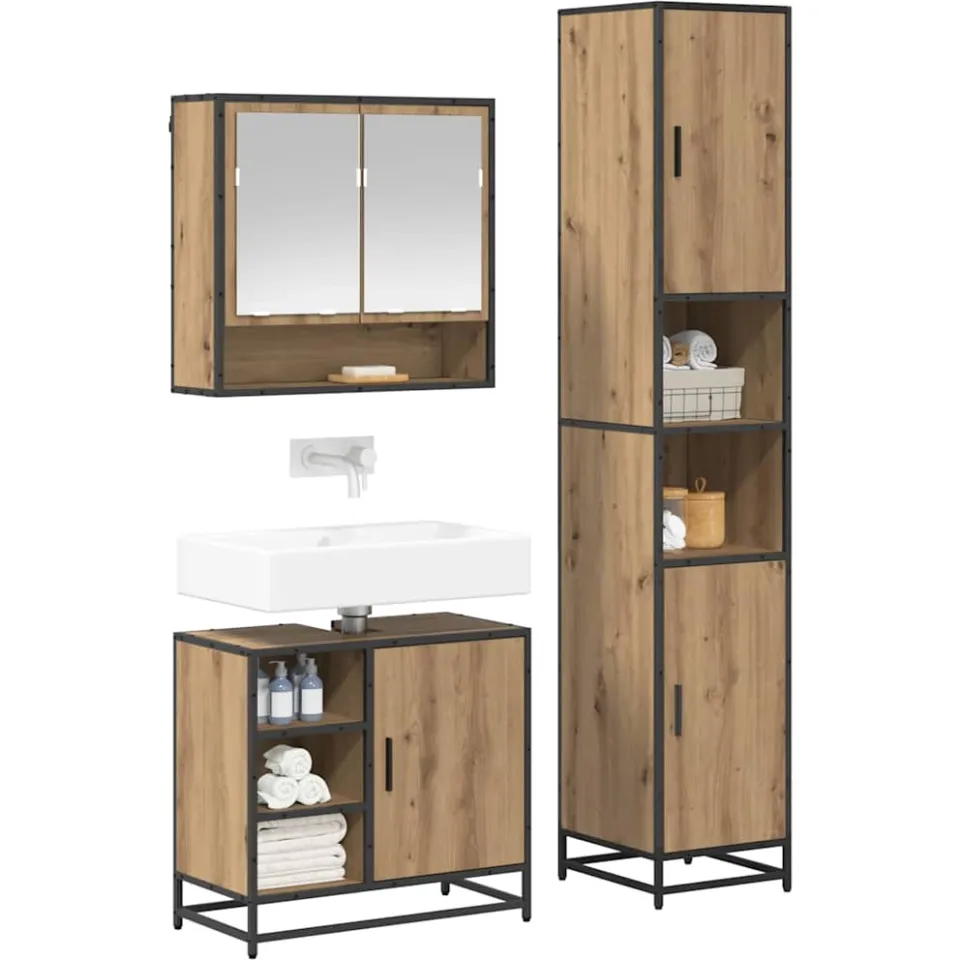 vidaXL Badkamermeubelset 3 st Artisan Eiken 35 x 37,5 x 188,5 cm Bruin