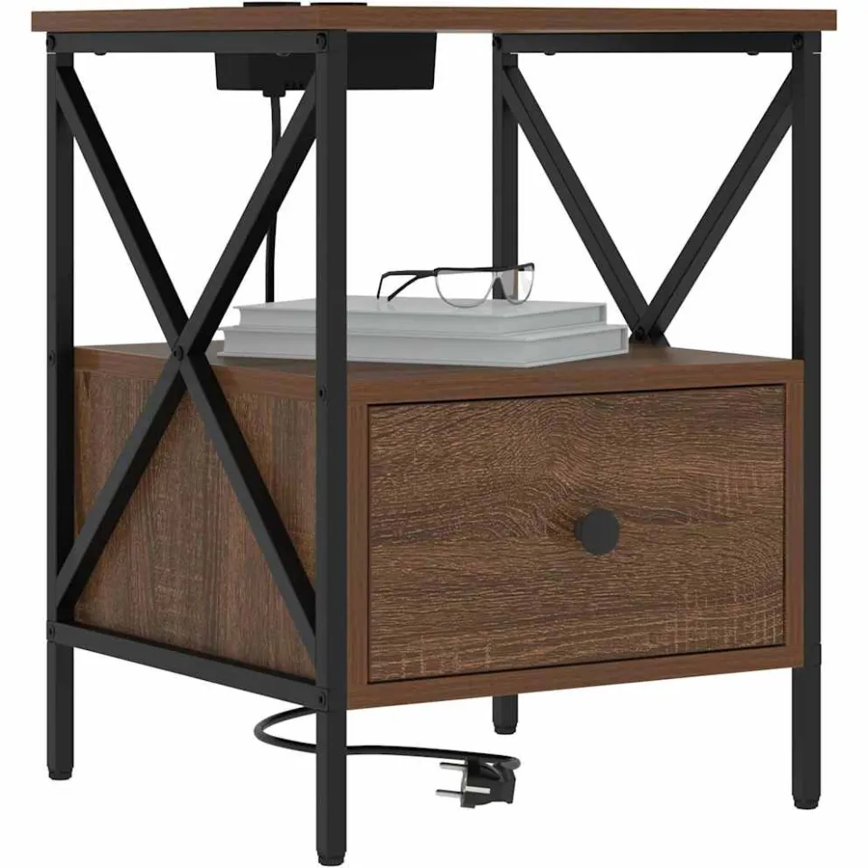 vidaXL Nachtkastje 2 st Bruin Eiken 41,5 x 40,5 x 55 cm Bewerkt hout, foto 2