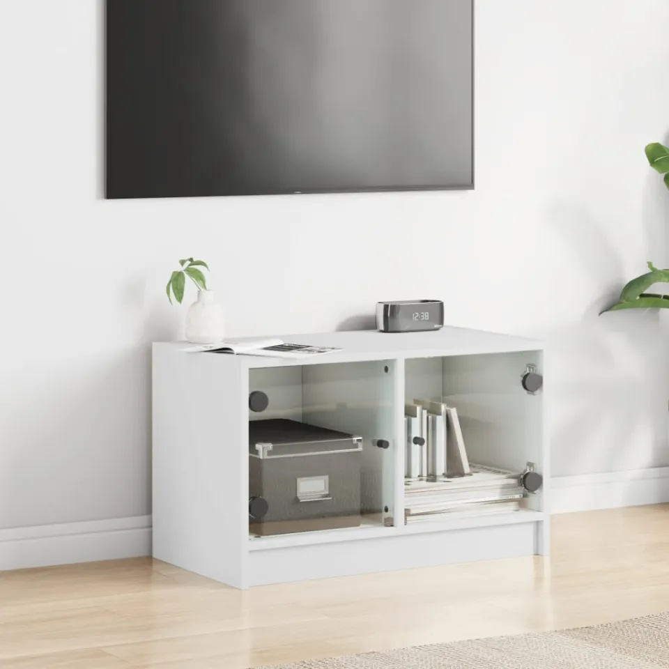 vidaXL Tv-meubel met glazen deuren 68x37x42 cm wit, foto 3