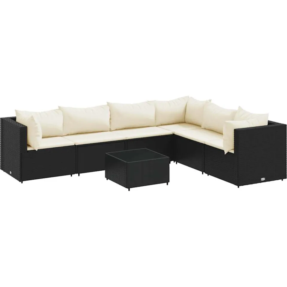 vidaXL 7-delige Loungeset met kussens poly rattan zwart, foto 3