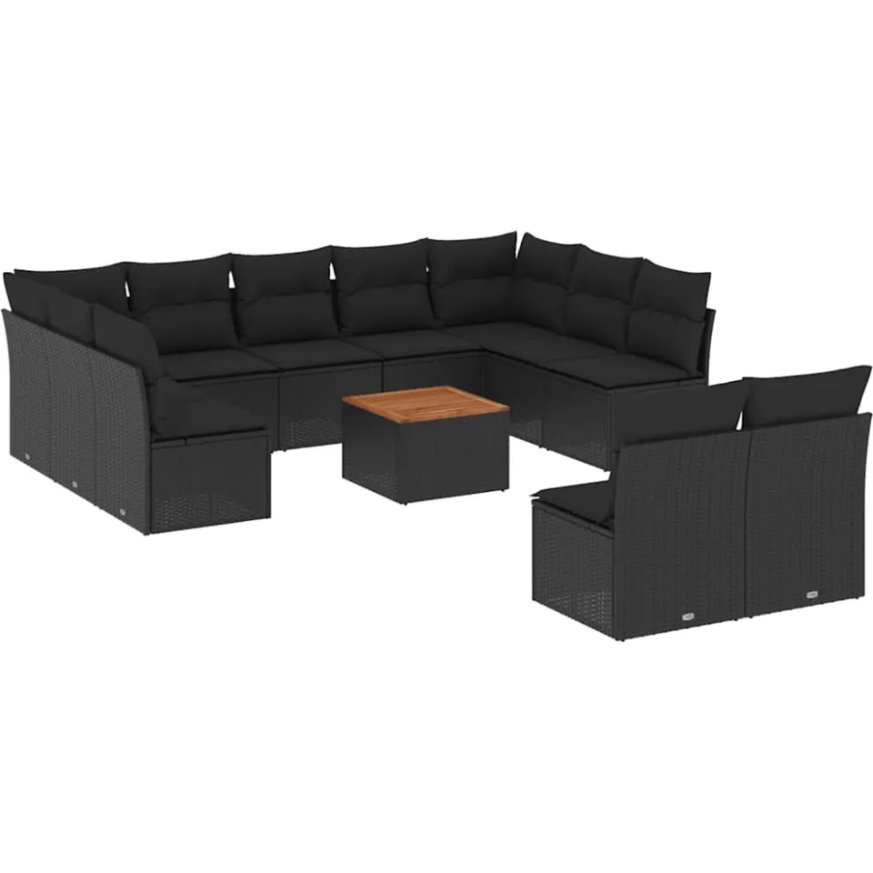 vidaXL 12-delige Loungeset met kussens poly rattan zwart, foto 3