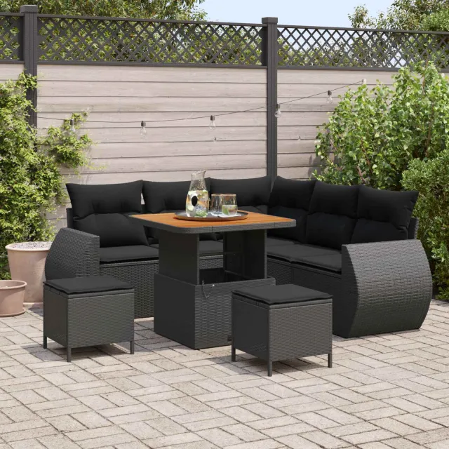 vidaXL Tuinbankenset 8 st Zwart poly rattan, foto 2