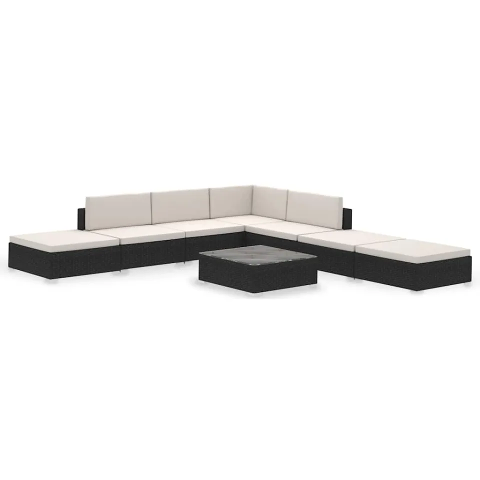 vidaXL 8-delige Loungeset met kussens poly rattan zwart, foto 3