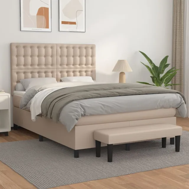 vidaXL Boxspring met matras kunstleer cappuccinokleurig 140x200 cm bruin