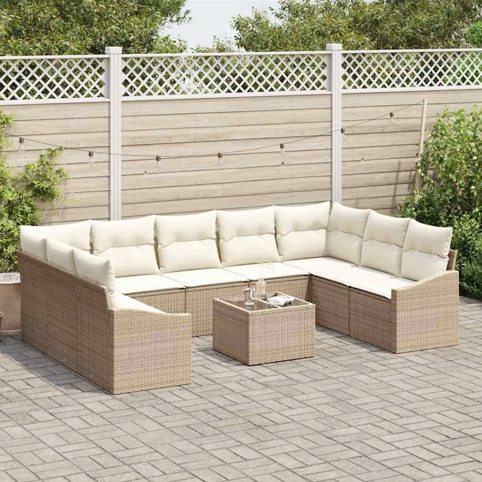vidaXL Bankstel 10 st Beige poly rattan, foto 3