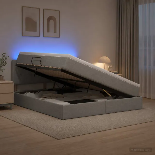 vidaXL LED Opslagbed met Matras Lichtgrijs 140 x 200 cm Stof