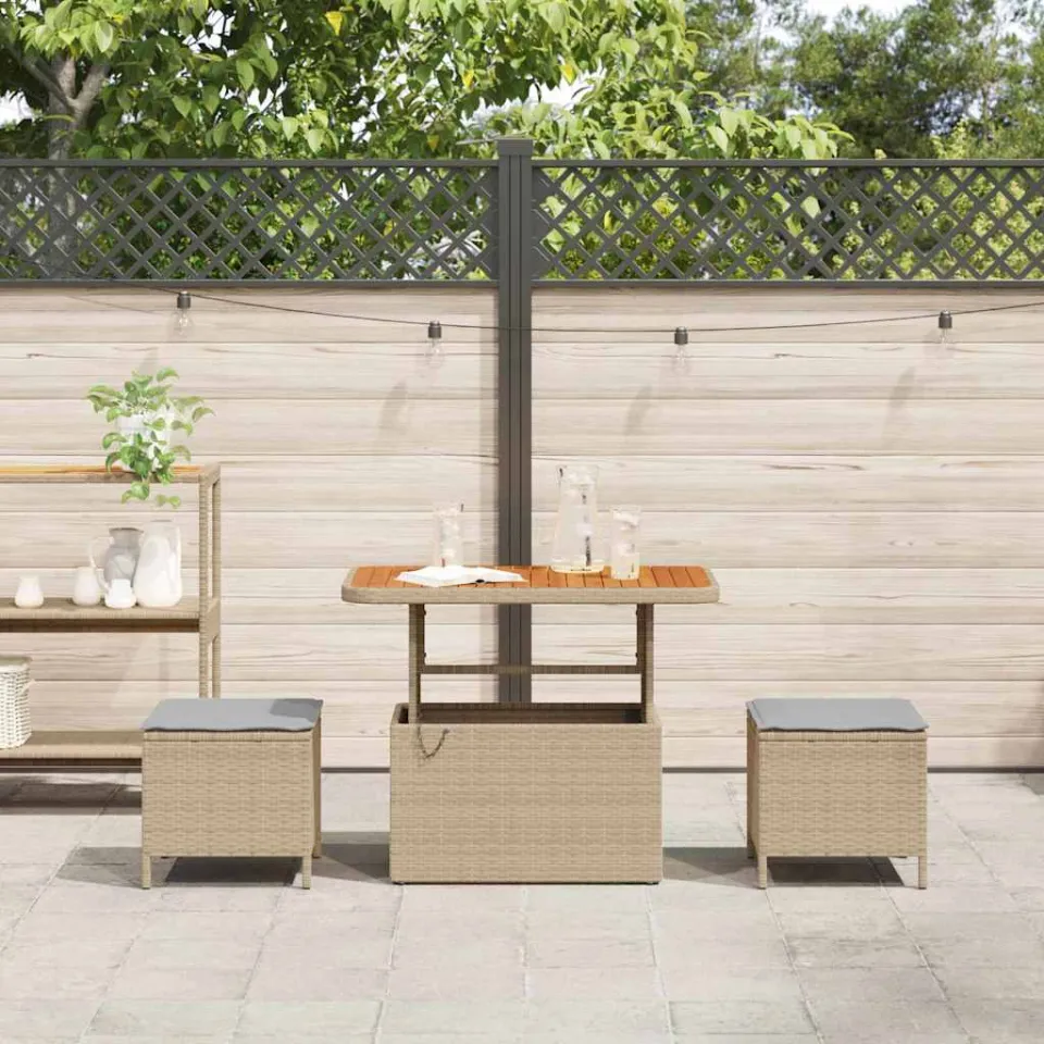 vidaXL Tuin eettafelset 3 st Beige poly rattan, foto 3