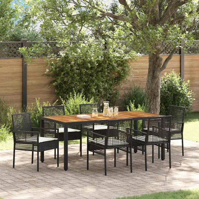 vidaXL Tuin eettafelset 7 st Zwart poly rattan, foto 2
