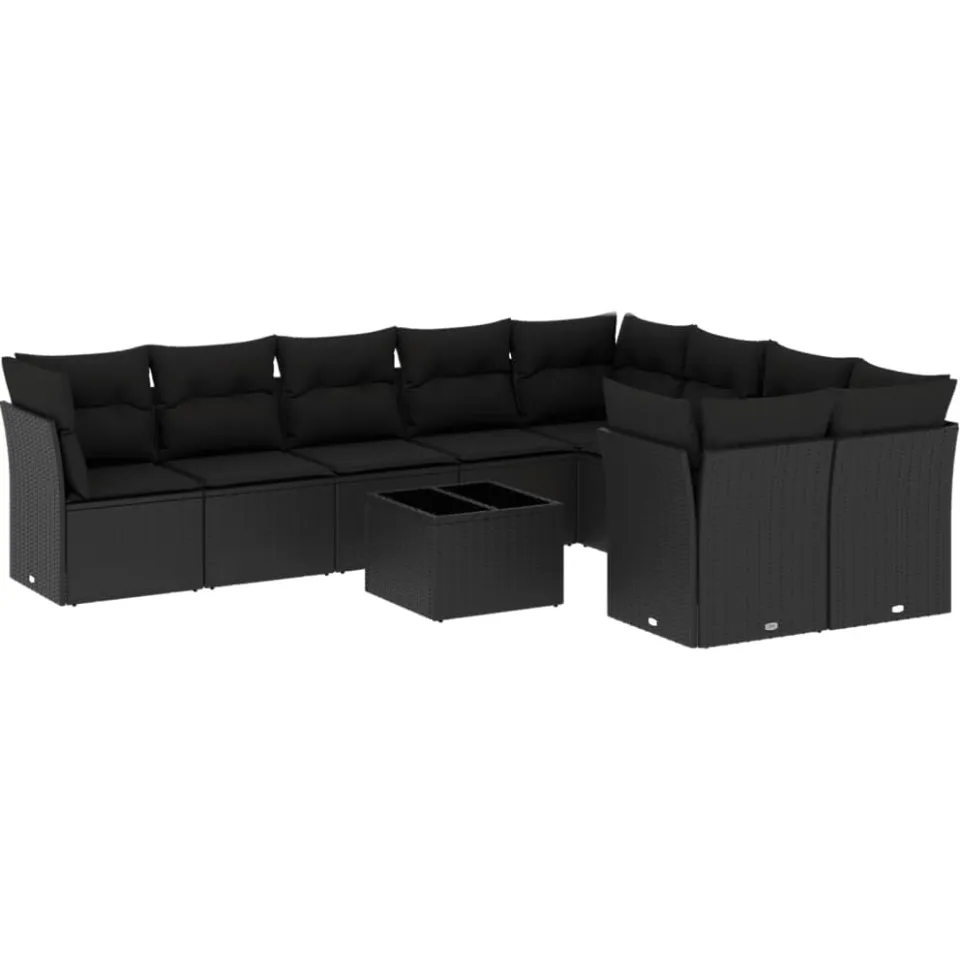 vidaXL 10-delige Loungeset met kussens poly rattan zwart