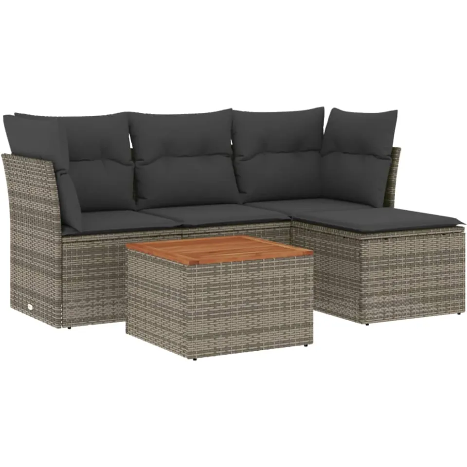 vidaXL 5-delige Loungeset met kussens poly rattan grijs, foto 3