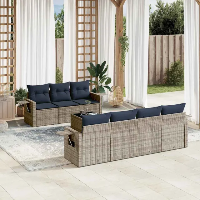 vidaXL 8-delige tuinbankset met kussens, grijs polyrotan, foto 2
