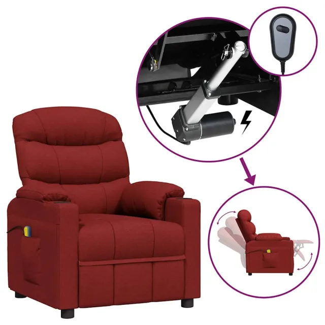 vidaXL Massagestoel elektrisch stof wijnrood, foto 2