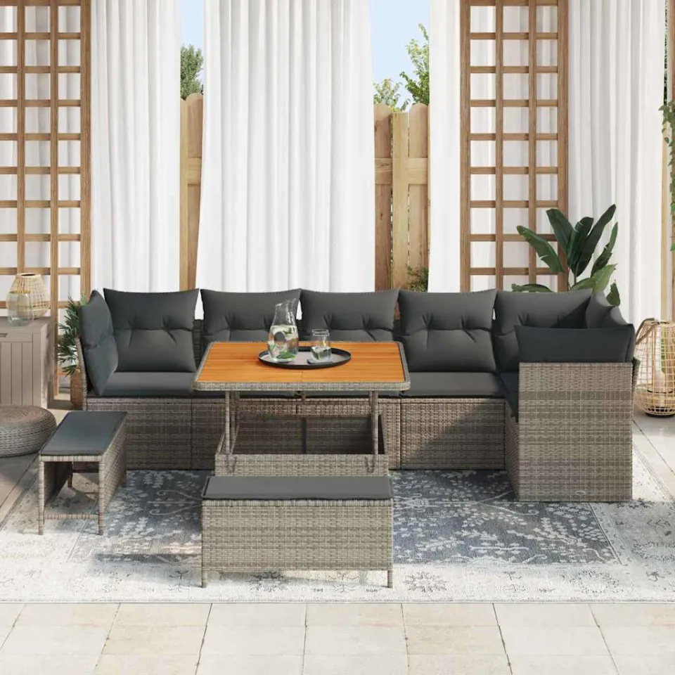 vidaXL Tuinbankenset 9 st Grijs poly rattan, foto 3