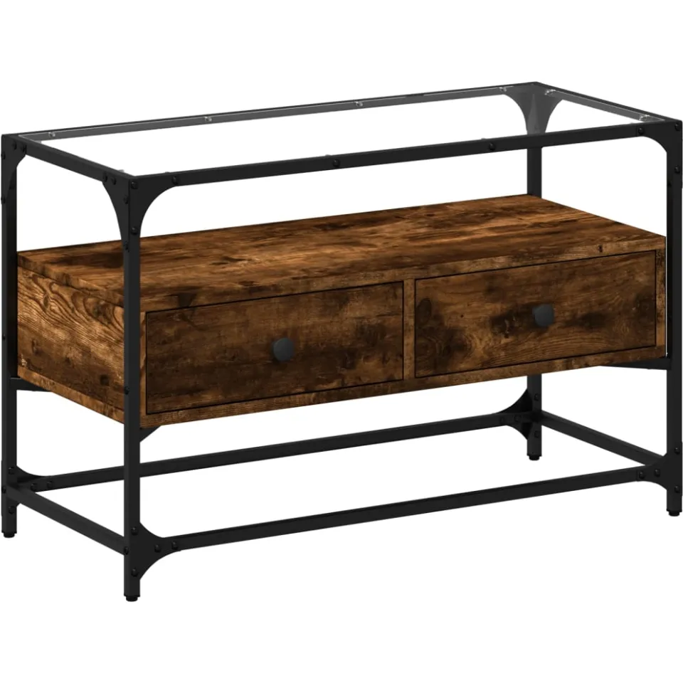 vidaXL Tv-meubel met glazen blad 80x35x51 cm hout gerookt eikenkleurig, foto 3