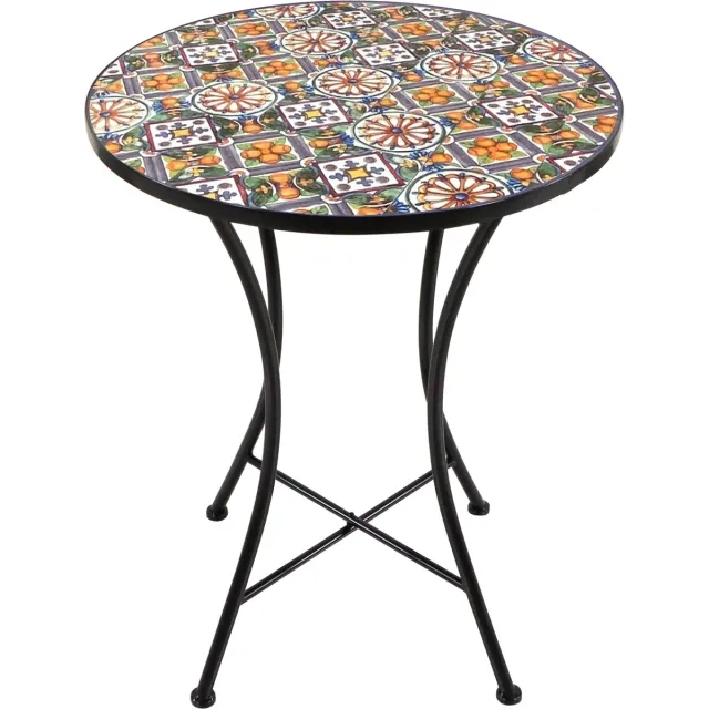 Axi Amélie Bistro Tafel - Casa del Sol – Metalen tuintafel – Rond – 60 x 60 x 75 cm - Mozaïeklook – Ingelegd met keramische tegels – Voor tuin, terras en balkon Multi kleur