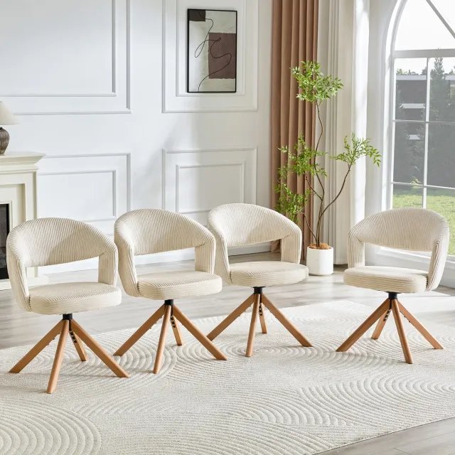 COVREO Eetkamerstoel set van 2 81,5 cm - draaibaar, ribstof, armleuning, crèmewit