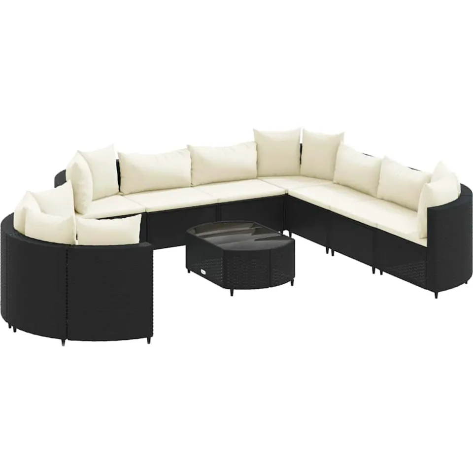 vidaXL 10-delige Loungeset met kussens poly rattan zwart