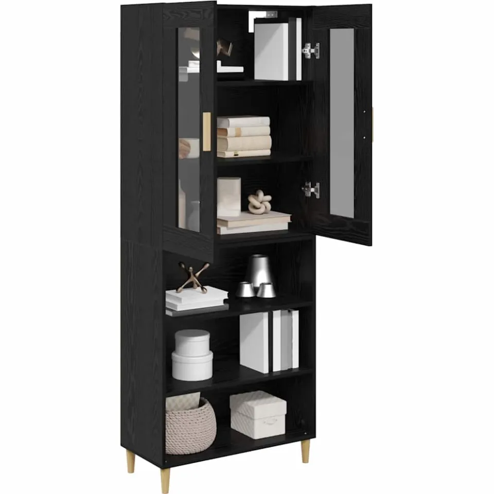 vidaXL Hoge kast Zwart Eiken 69,5 x 34 x 180 cm