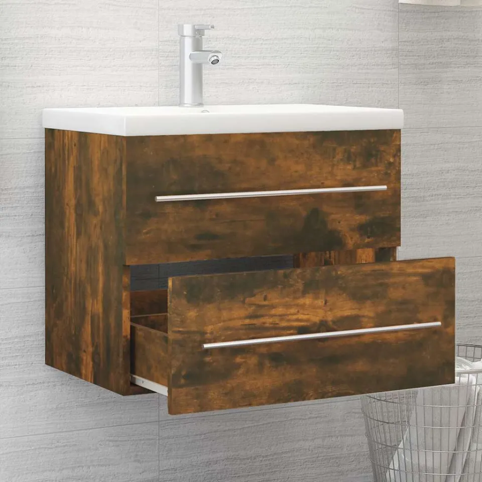 vidaXL Wastafelkast 60x38,5x48 cm bewerkt hout gerookt eikenkleurig, foto 3
