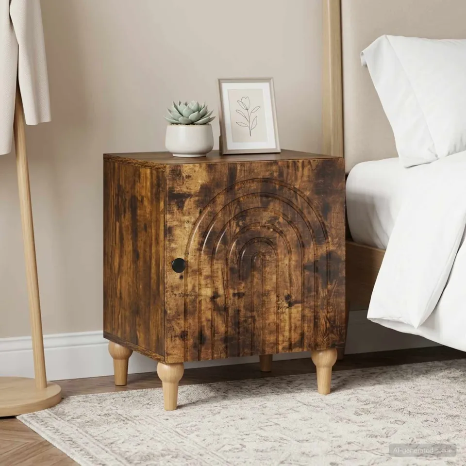 vidaXL Nachtkastje 2 st Gerookt eiken 43 x 34,5 x 50 cm Bewerkt hout, foto 4