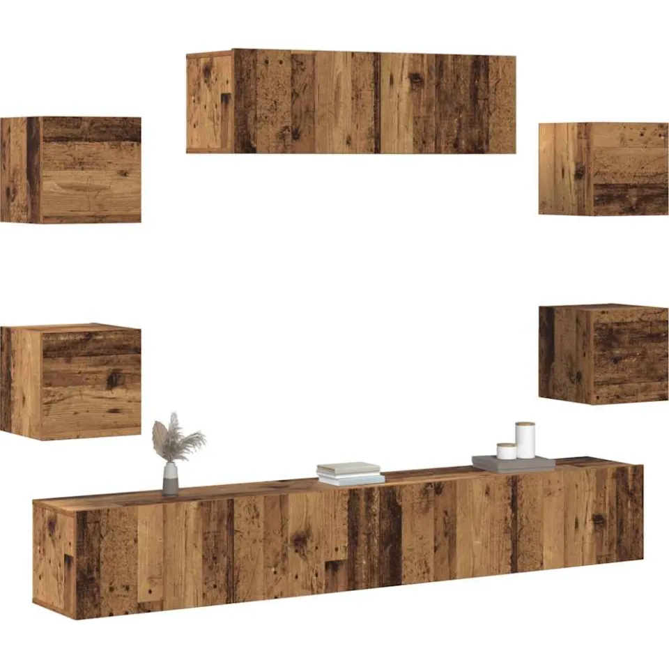 vidaXL 7-delig Tv-meubelset wandmontage bewerkt hout oud houtkleurig Bruin