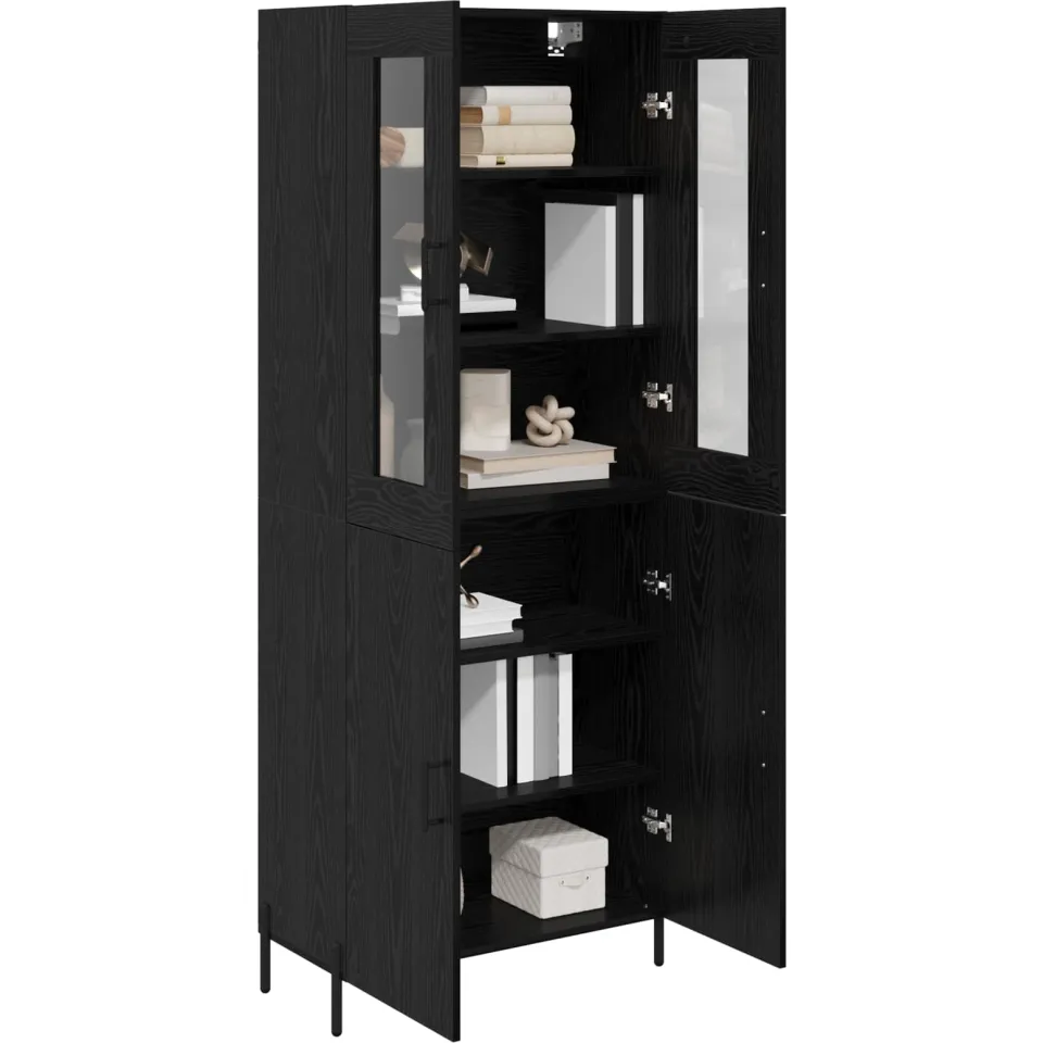 vidaXL Highboard Zwart Eiken 69,5 x 34 x 180 cm Bewerkt hout