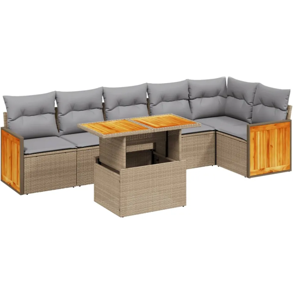vidaXL 7-delige Loungeset met kussens poly rattan beige, foto 3