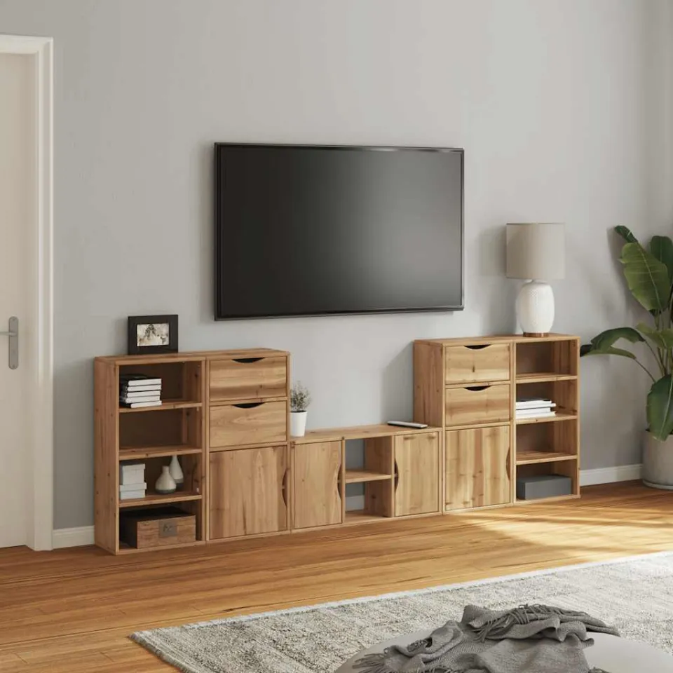 vidaXL 5-delige tv-meubels met opbergruimte ODDA massief grenenhout bruin, foto 3