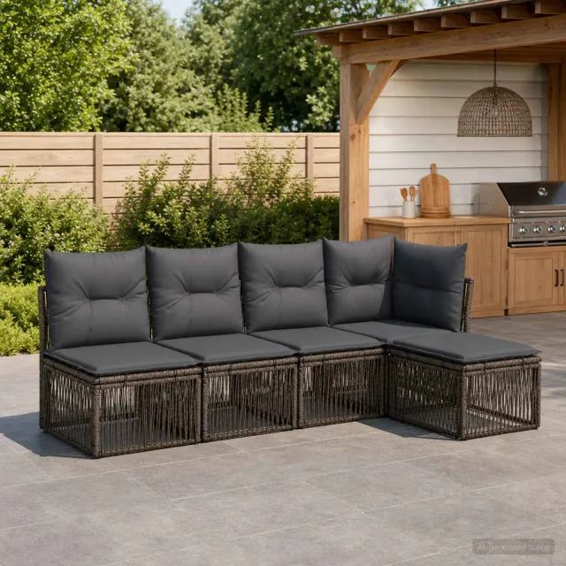 vidaXL Tuinbankenset 5 st 5-zits Grijs poly rattan, foto 2