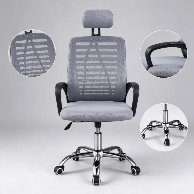 learnlogic In hoogte verstelbare bureaustoel met zwenkwielen en hoofdsteun grijs van kleur afmetingen 47x47x116 cm Ergonomisch ontworpen voor langdurig zitten helpt het rugklachten te voorkomen.