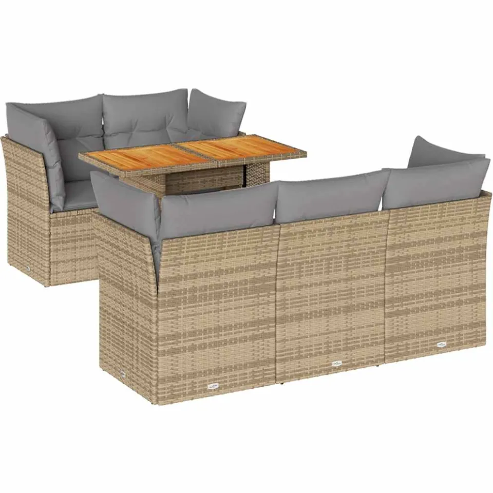 vidaXL 6-delige Loungeset met kussens poly rattan beige, foto 3