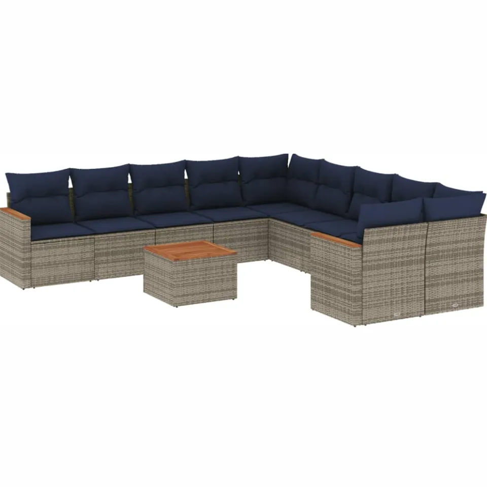vidaXL 11-delige tuinbankset met kussens, grijs polyrotan, foto 3