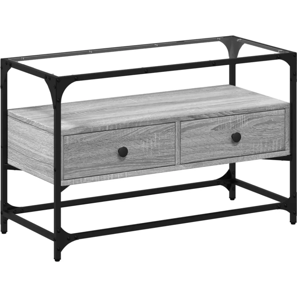 vidaXL Tv-meubel met glazen blad 80x35x51 cm bewerkt hout grijs sonoma, foto 3