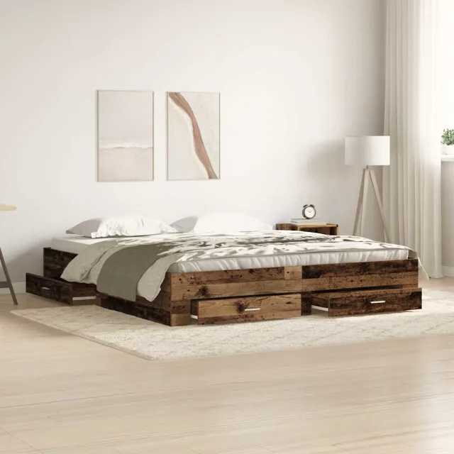 vidaXL Bedframe met lade met opslag Oud Hout 180 x 200 cm Bewerkt hout Bruin