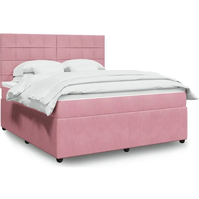 vidaXL Boxspring met matras fluweel roze 180x200 cm