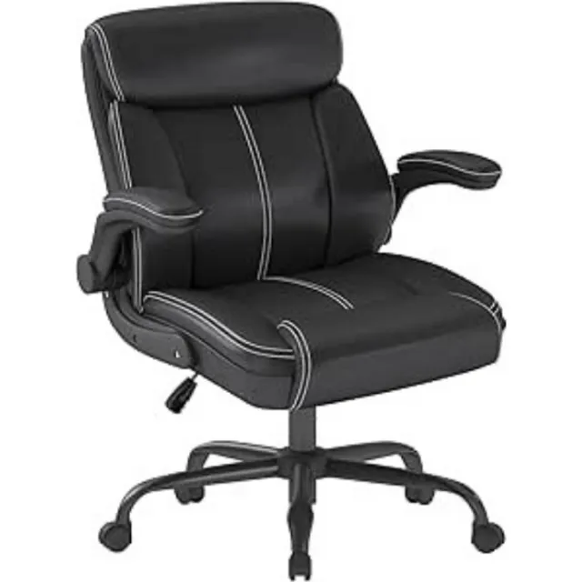 AnyGod Ergonomische Directeursstoel Van Kunstleer - In Hoogte Verstelbare Bureaustoel - Opklapbare Armleuningen - 360° Draaistoel - Belastbaar Tot 136 Kg - Comfortabele Stoel Voor Thuiswerken En Kantoor - Zwart