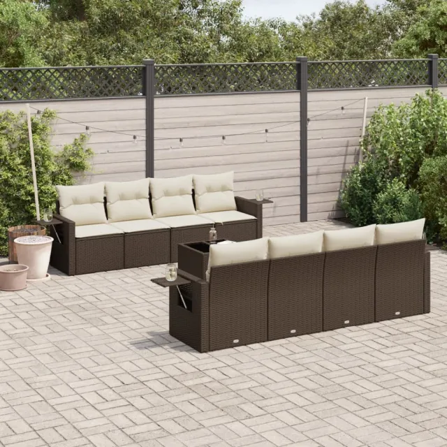 vidaXL 9-delige Loungeset met kussens poly rattan bruin, foto 2