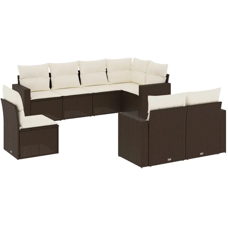 vidaXL 8-delige Loungeset met kussens poly rattan bruin
