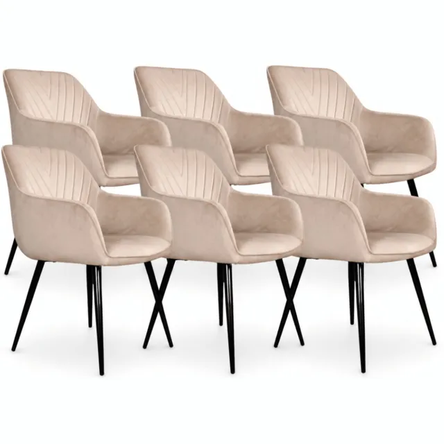 DS4U Gaby eetkamerstoel - Set van 6 - Champagne - Velvet - Armleuningen
