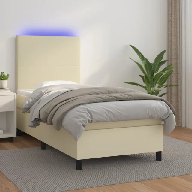 vidaXL Boxspring met matras en LED kunstleer crèmekleurig 80x200 cm