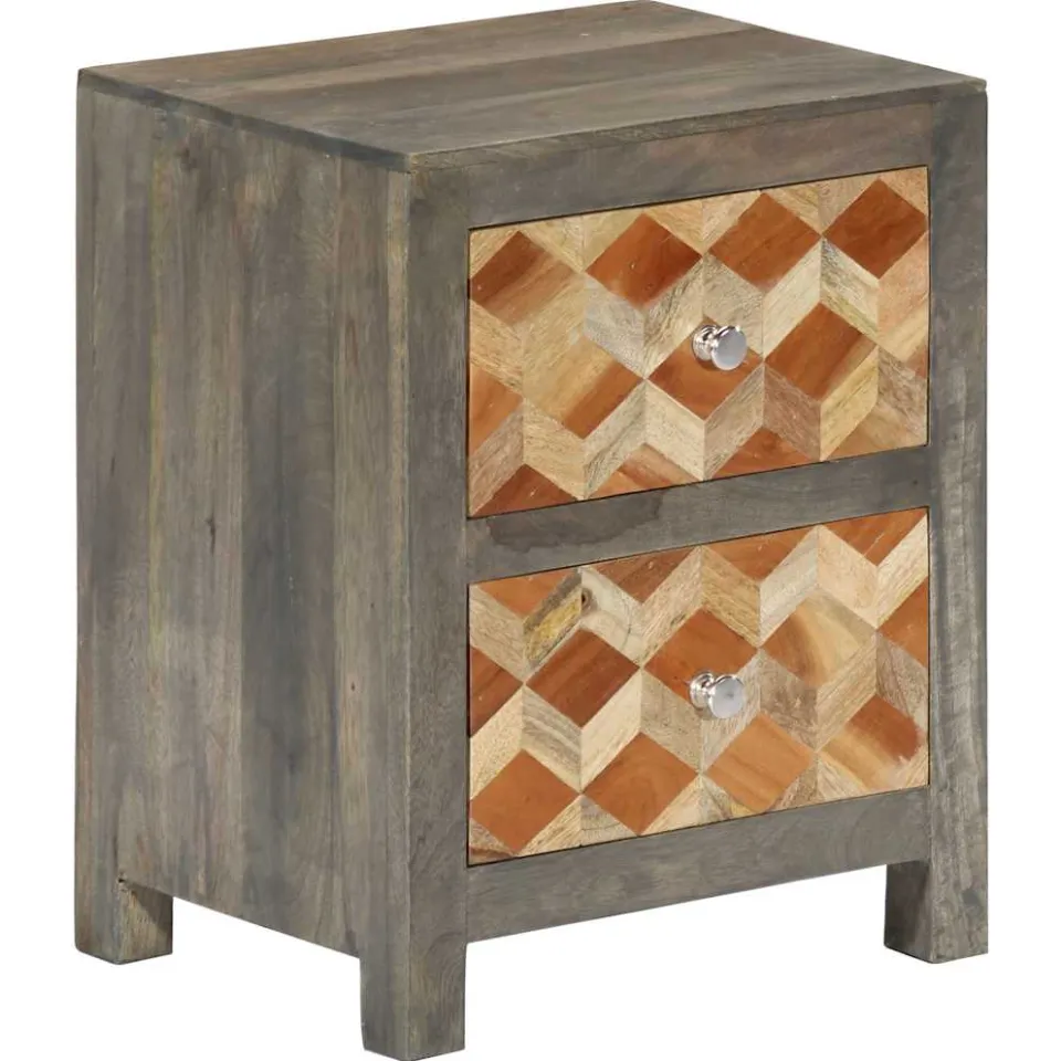vidaXL Nachtkastje 40x30x50 cm massief mangohout grijs, foto 4